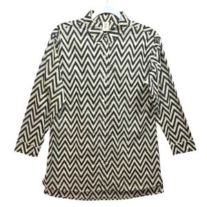 Yala Designs Tunic Shirt Womens S Organic Cotton Brown Chevron Boho Button Up